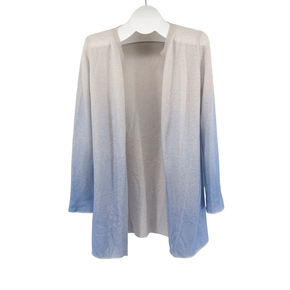 Amina Rubinacci Cardigan Womens 46 Blue Ombre Cashmere Open Front Made in Italy